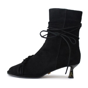 ROUND SHIRRING ANKLE BOOTS NUH4636BK